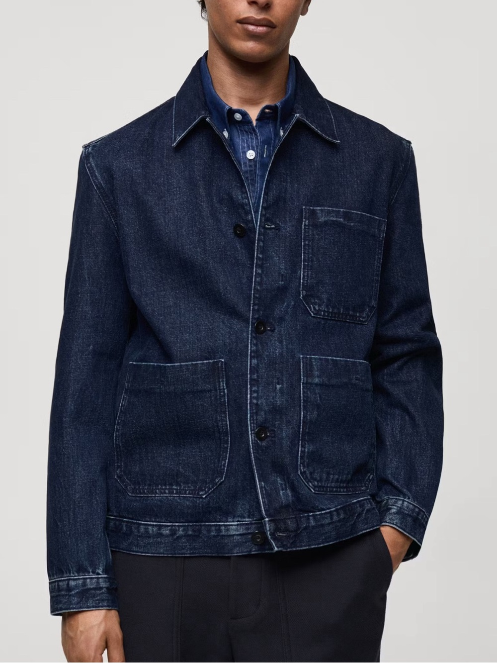 Zara Mango Men's Dark Indigo Denim Chore Jacket